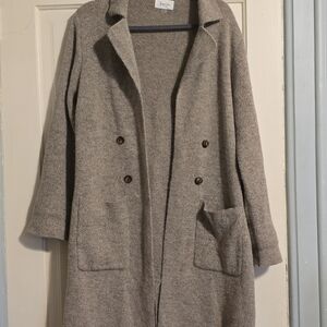 Women's Cozy Tan Double-Breasted Sweater Coat